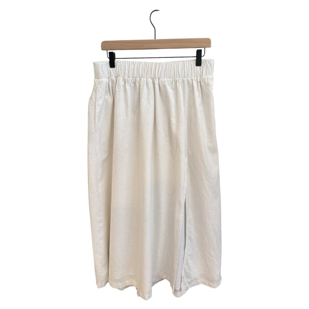 Abercrombie & Fitch White Linen-Blend Midi Skirt | Minimalist Resortwear with Si